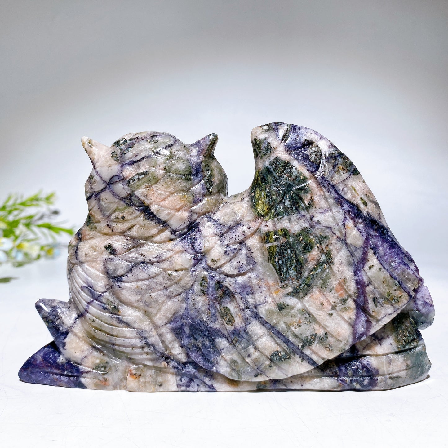 16cm Hand Carved Natural Fluorite Root Owl Crystal Healing Bulk Wholesale