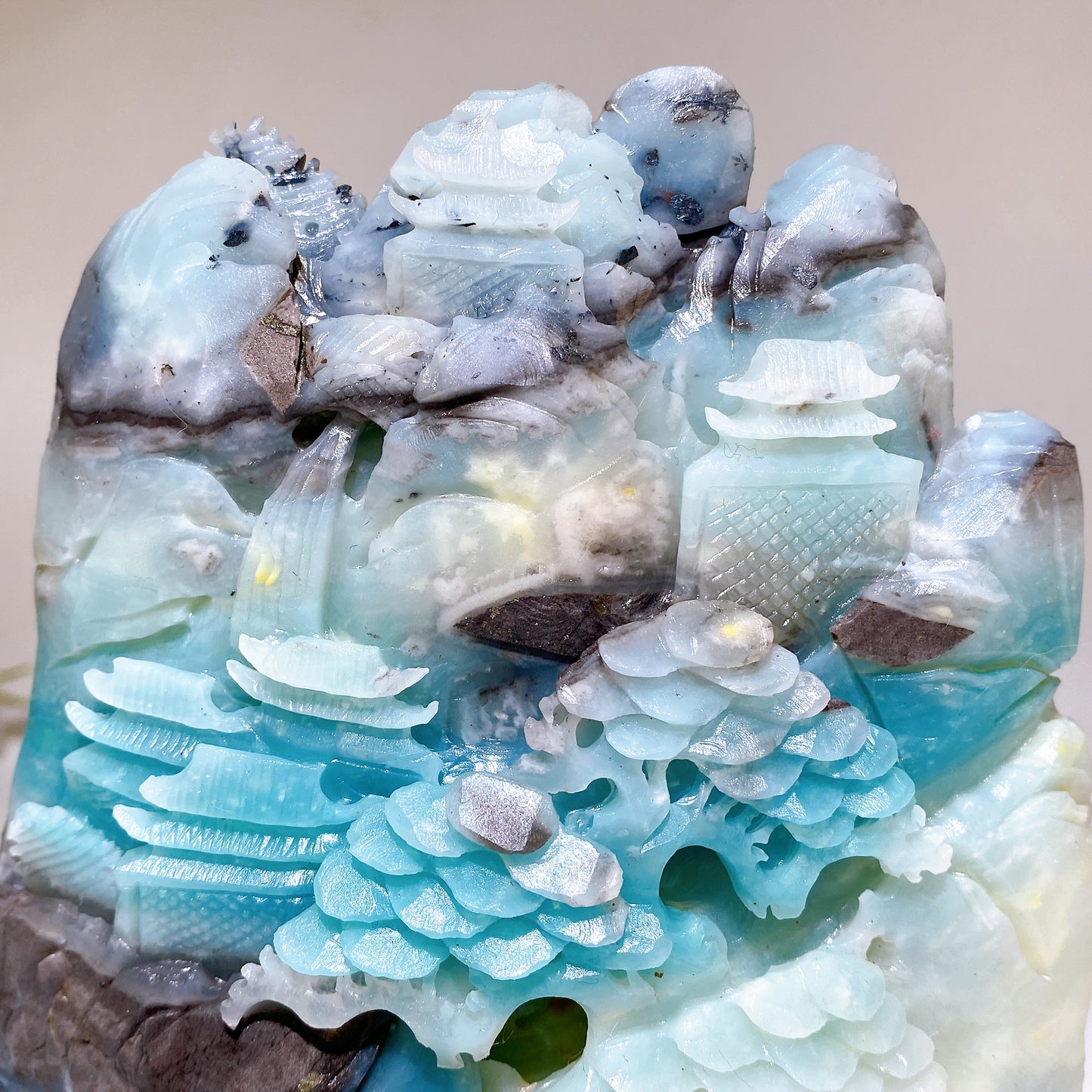16cm Unique Sky Blue Landscape Scenery Carving Crystal Healing Bulk Wholesale