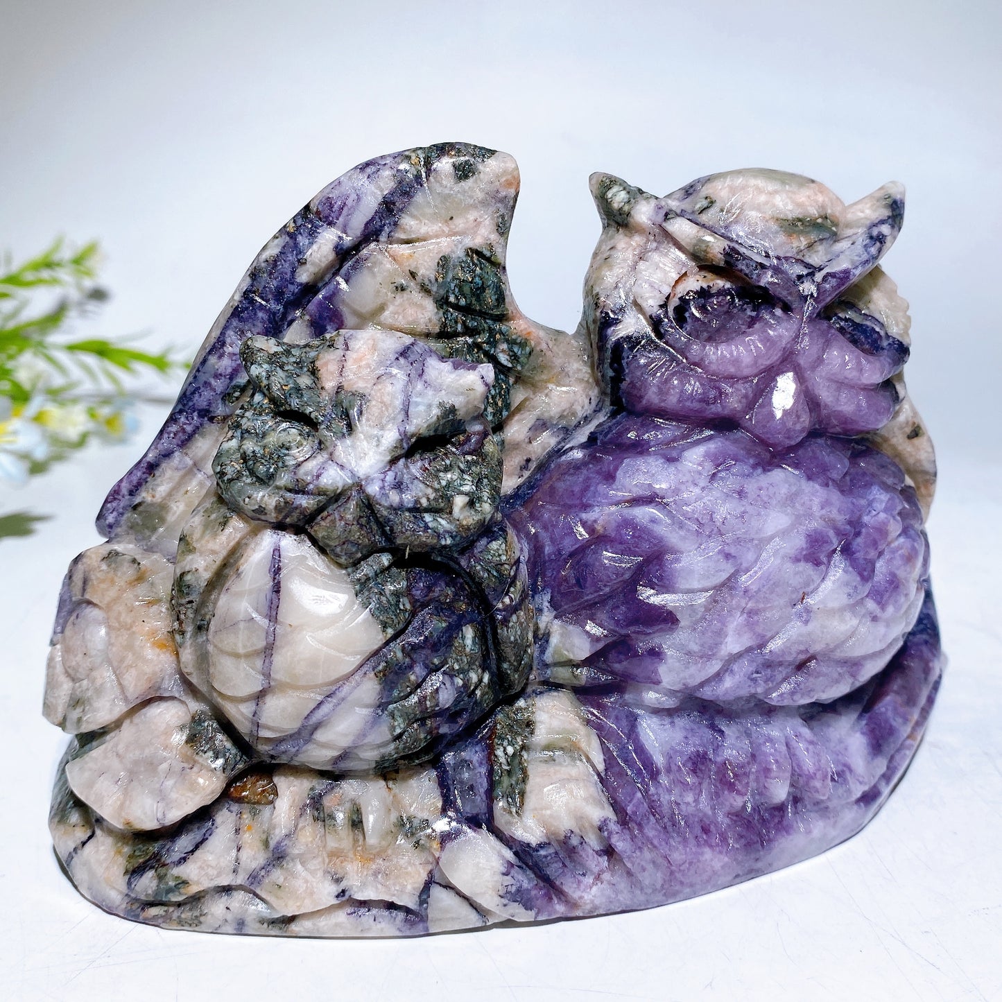 16cm Hand Carved Natural Fluorite Root Owl Crystal Healing Bulk Wholesale