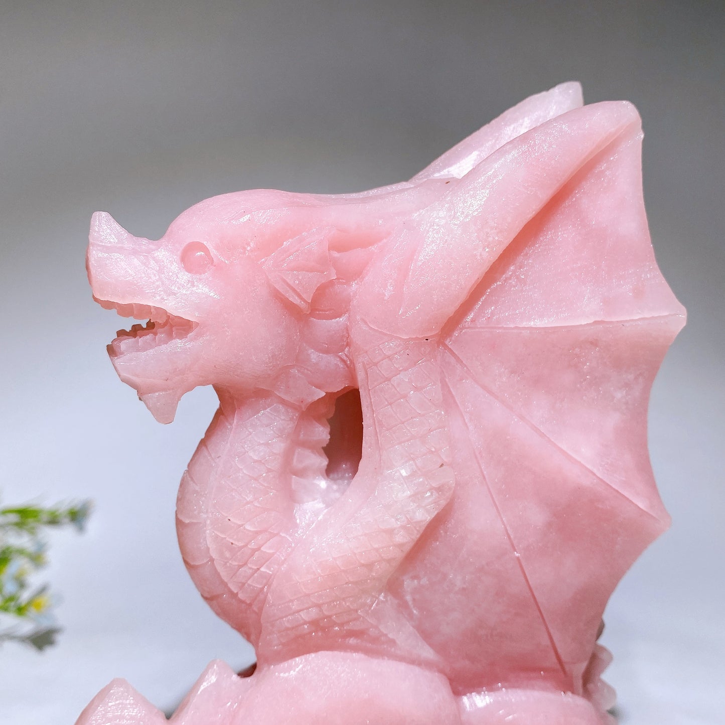 22cm Hand Carved Natural Pink Opal Dragon Castle Crystal Healing Bulk Wholesale