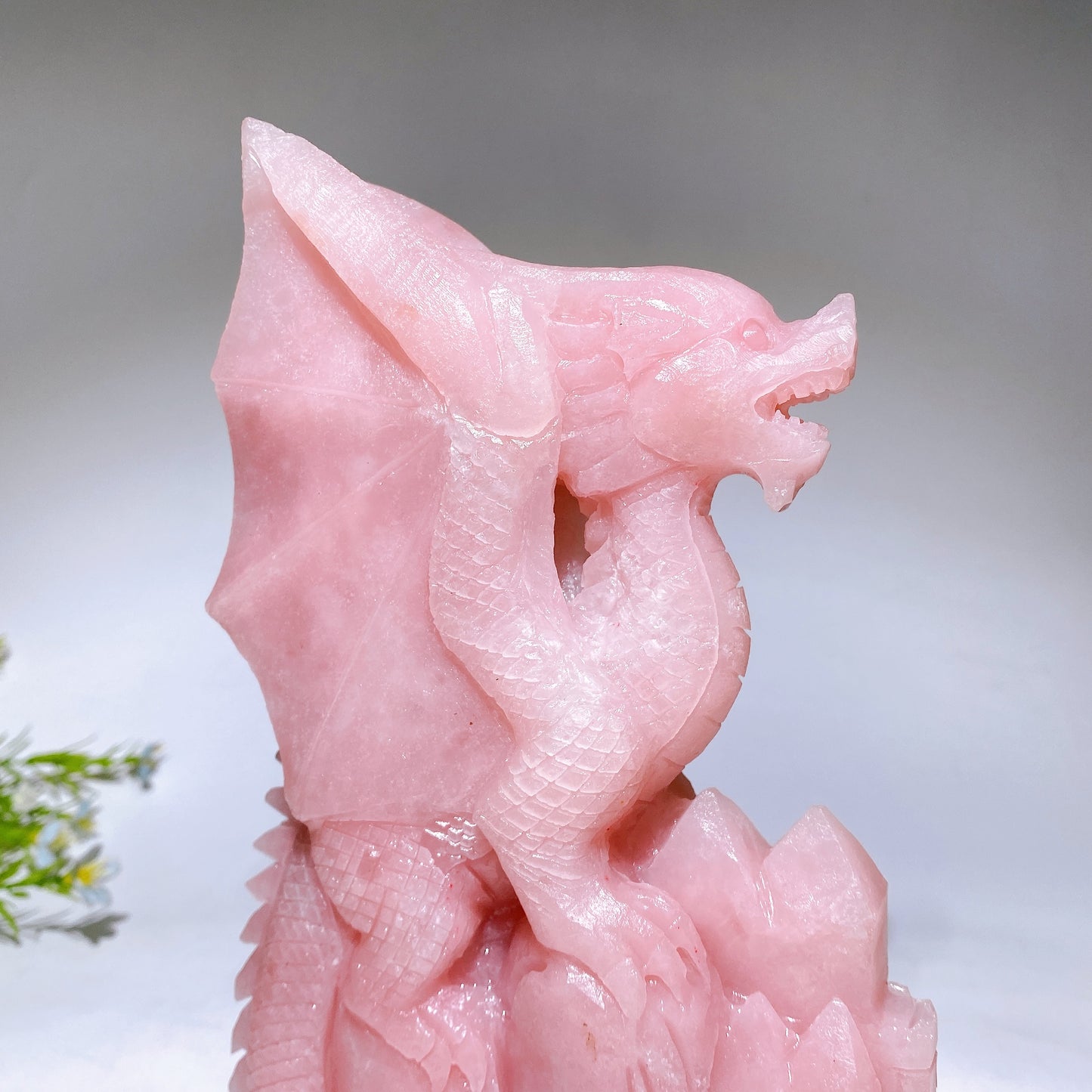 22cm Hand Carved Natural Pink Opal Dragon Castle Crystal Healing Bulk Wholesale