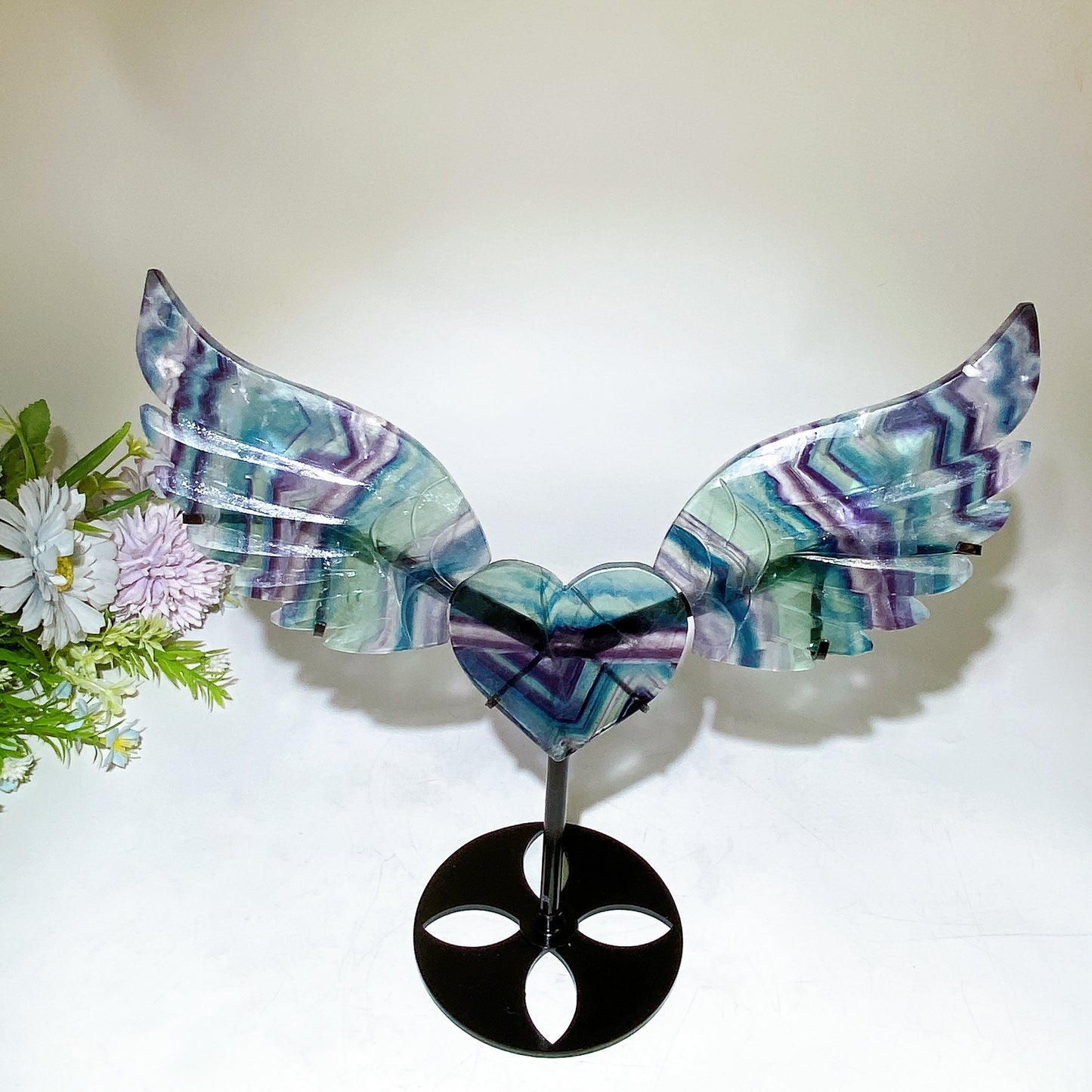 Crystal Heart Wings Carving with Stand Crystal Healing Bulk Wholesale