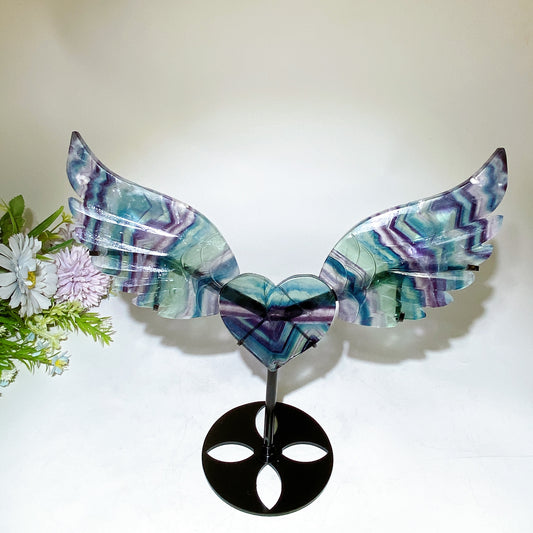 Crystal Heart Wings Carving with Stand Crystal Healing Bulk Wholesale