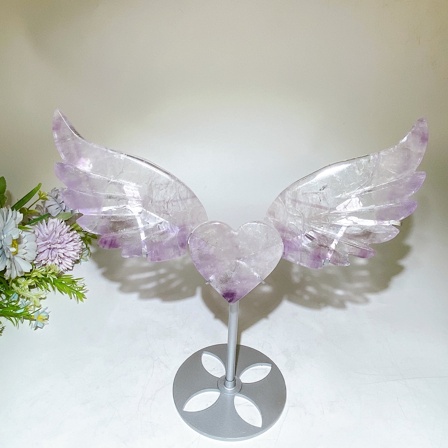Crystal Heart Wings Carving with Stand Crystal Healing Bulk Wholesale
