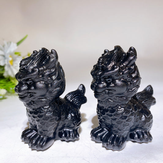 3.1" Black Obsidian Kylin Carving Crystal Healing Bulk Wholesale