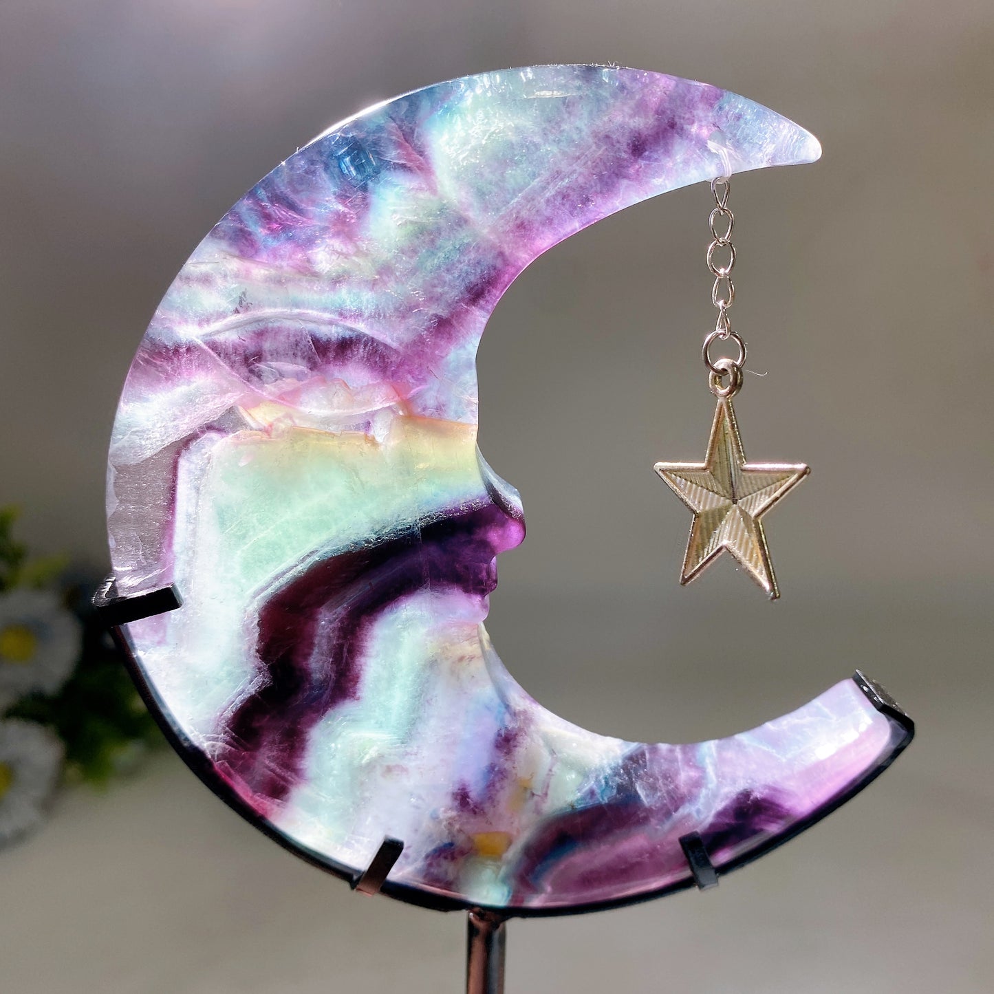 Crystal Moon Face Carvings with Stand Free Form Crystal Healing Bulk Wholesale