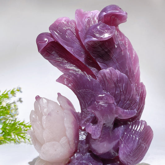 22cm Hand Carved Natural Purple Mica Phoenix Flower Crystal Healing Bulk Wholesale