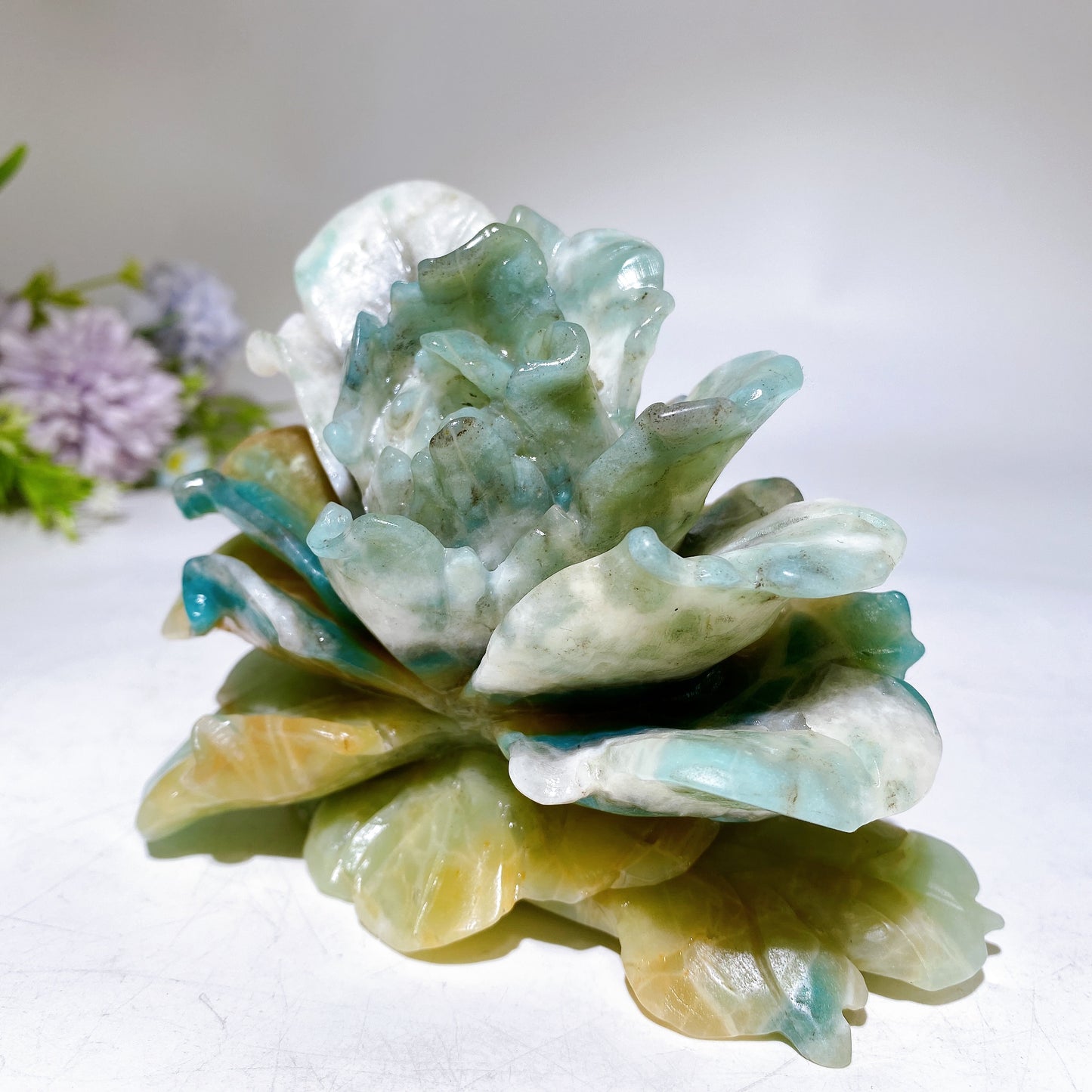4.9" Unique Caribbean Calcite Peony Carving Crystal Healing Bulk Wholesale