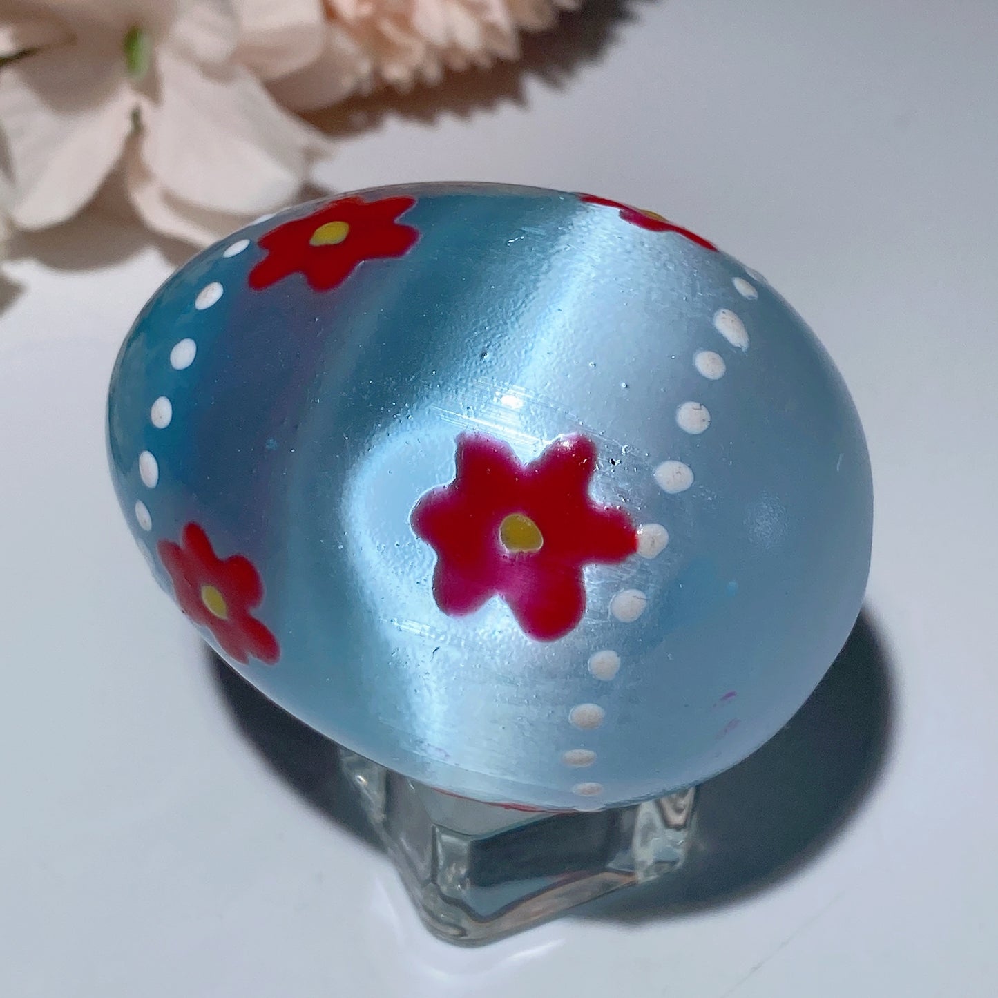 60mm Aura Pink Blue Selenite Egg with Hand Painting for Easter Decor Bulk Wholesale