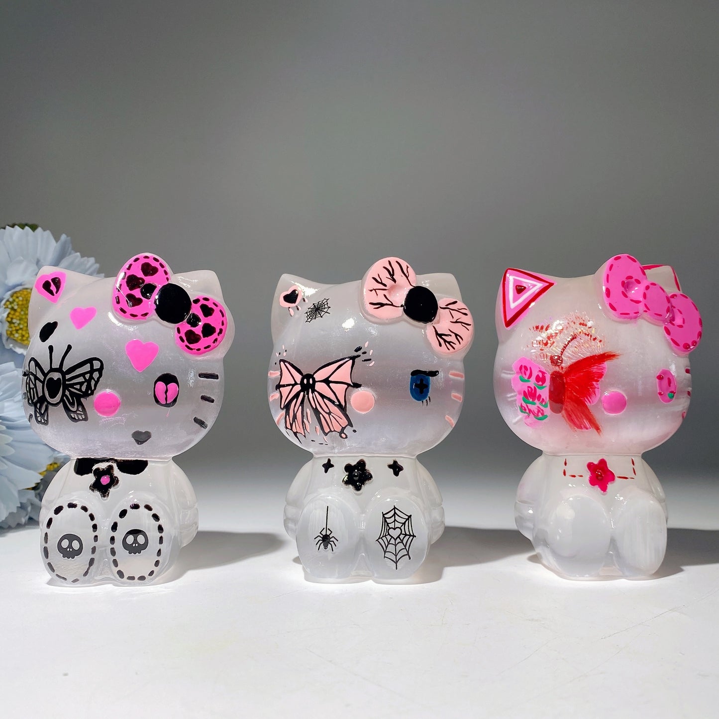 Selenite Hello Kitty Melody Carvings with Hand Painting Crystal Healing Bulk Wholesale