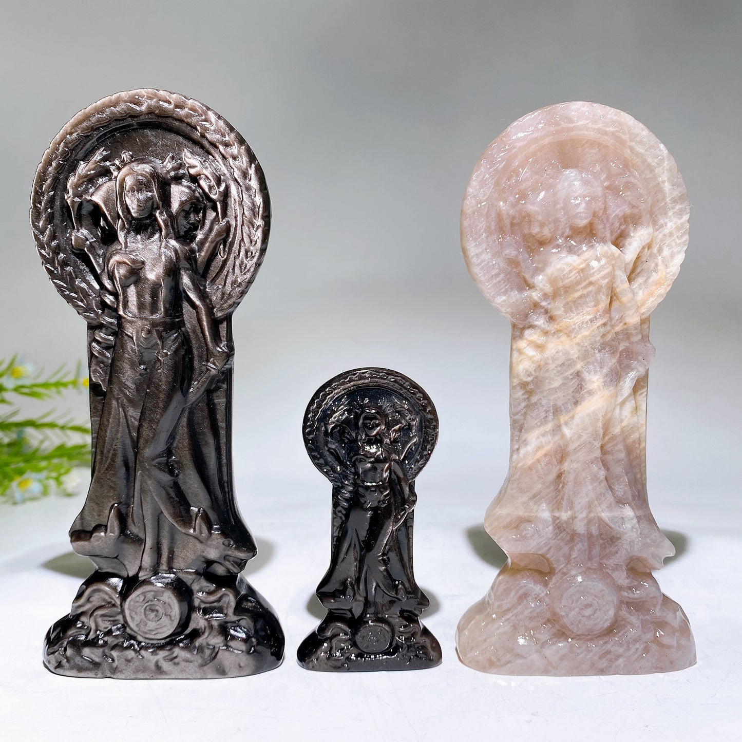 3.1"-5.9" Silver Obsidian Moonstone Hecate Carving Crystal Healing Bulk Wholesale