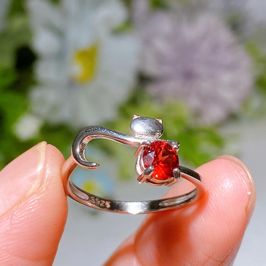Sterling Silver Cat Design Garnet Ring Crystal Healing Bulk Wholesale