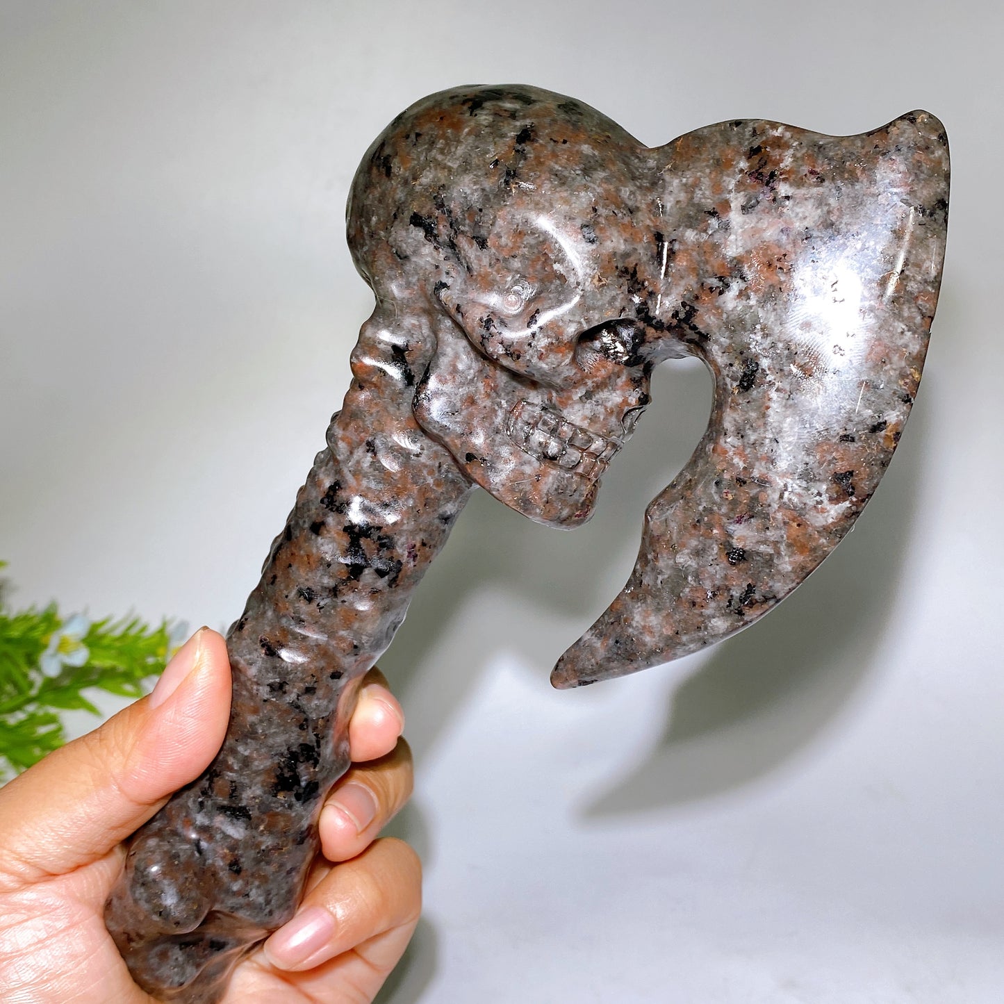 19cm Hand Carved Natural Crystal Skull Axe Crystal Healing Bulk Wholesale