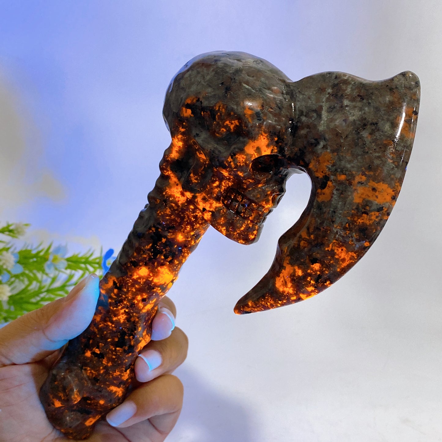 19cm Hand Carved Natural Crystal Skull Axe Crystal Healing Bulk Wholesale