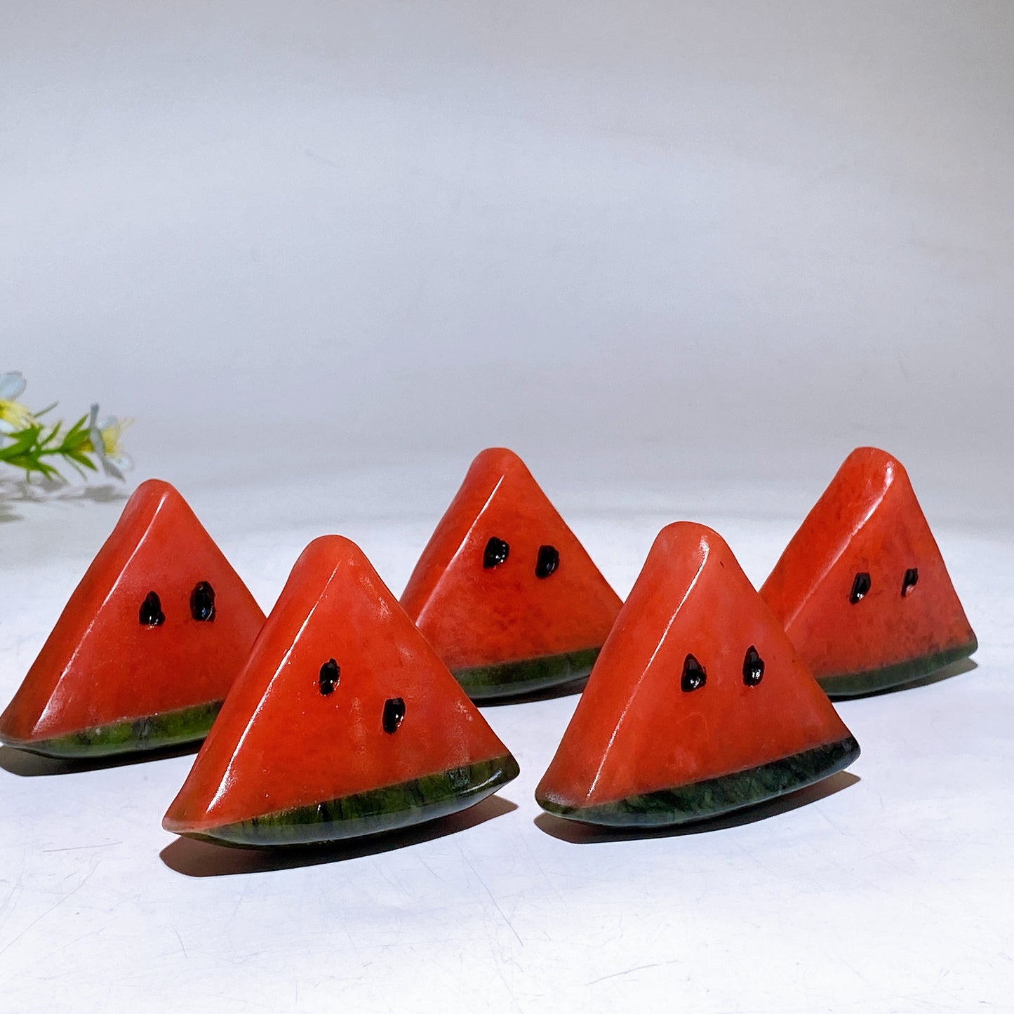 2.4" Red Smelting Serpentine Watermalon Slice Fruit Carving Crystal Healing Bulk Wholesale