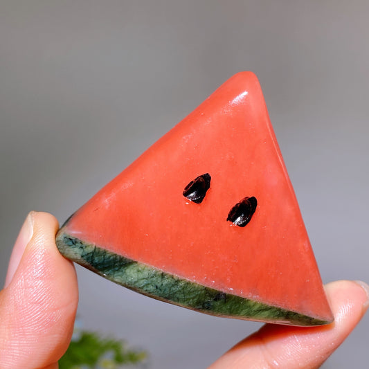 2.4" Red Smelting Serpentine Watermalon Slice Fruit Carving Crystal Healing Bulk Wholesale