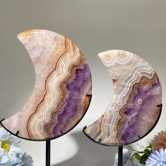 15-20cm Mexican Onyx Growing with Amethyst Moon with Stand Free Form Bulk Wholesale