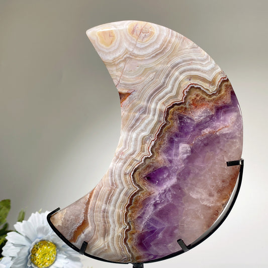 15-20cm Mexican Onyx Growing with Amethyst Moon with Stand Free Form Bulk Wholesale