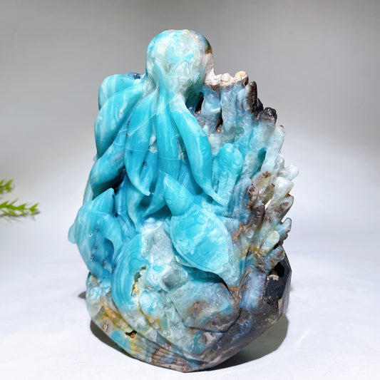 20cm Hand Carved Caribbean Calcite Ocean World Octopus Dolphin Turtle Free Form Crystal Healing Bulk Wholesale
