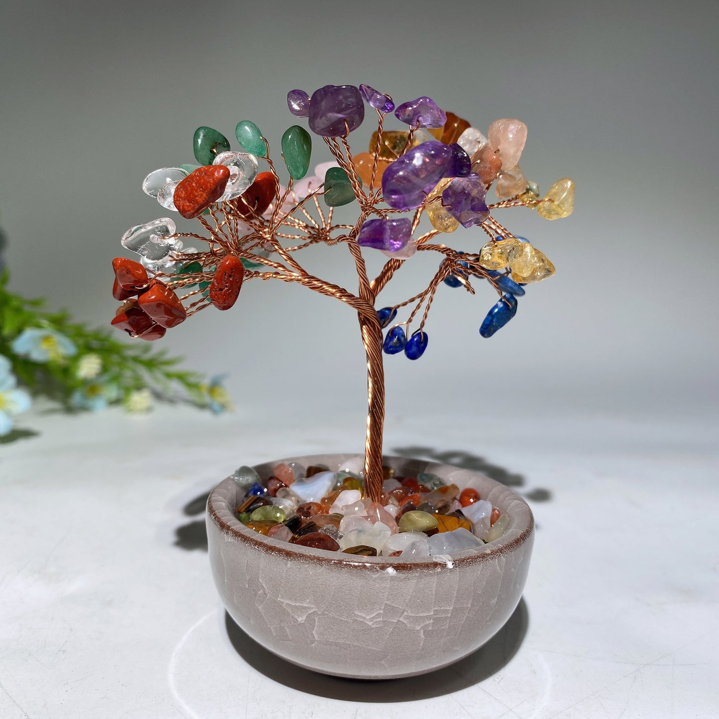 10-12cm Mixed Crystal Chips Treasure Tree with Random Ceramic Pot Crystal Healing Bulk Wholesale