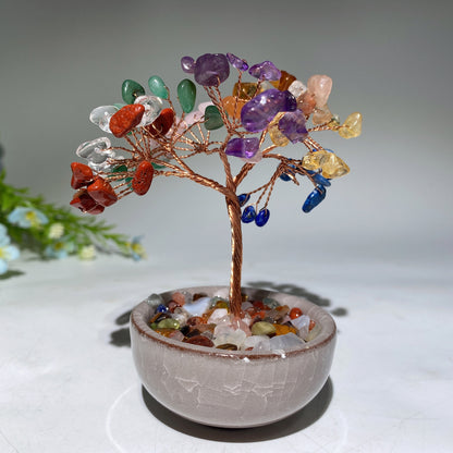 10-12cm Mixed Crystal Chips Treasure Tree with Random Ceramic Pot Bulk Wholesale