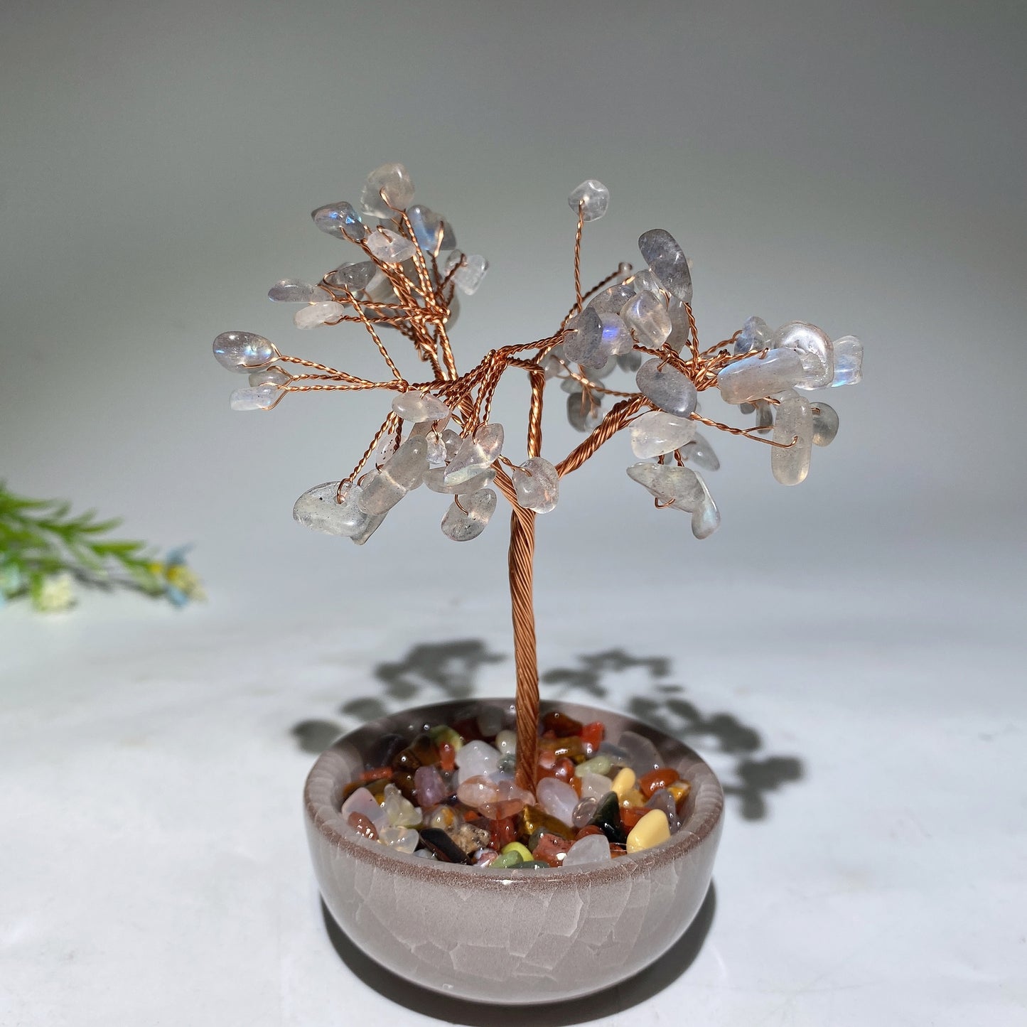 10-12cm Mixed Crystal Chips Treasure Tree with Random Ceramic Pot Bulk Wholesale