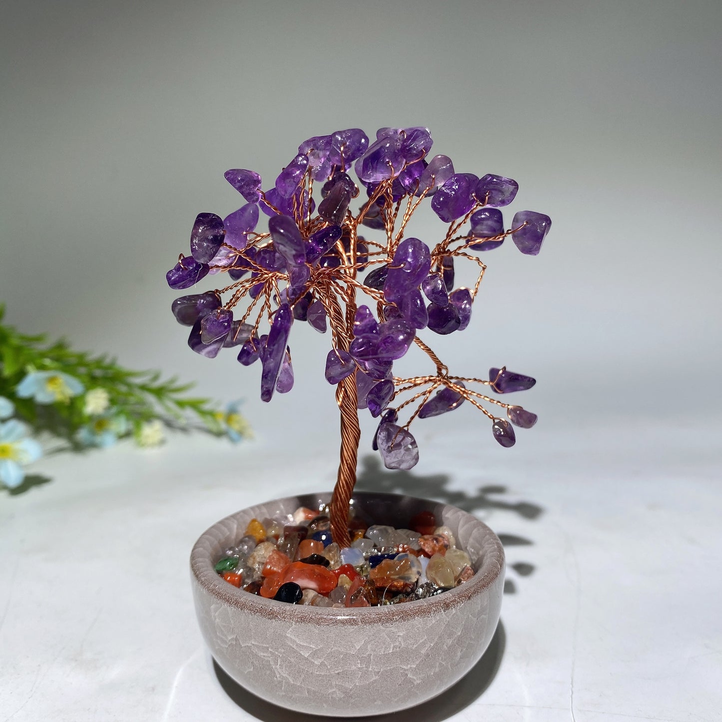 10-12cm Mixed Crystal Chips Treasure Tree with Random Ceramic Pot Bulk Wholesale