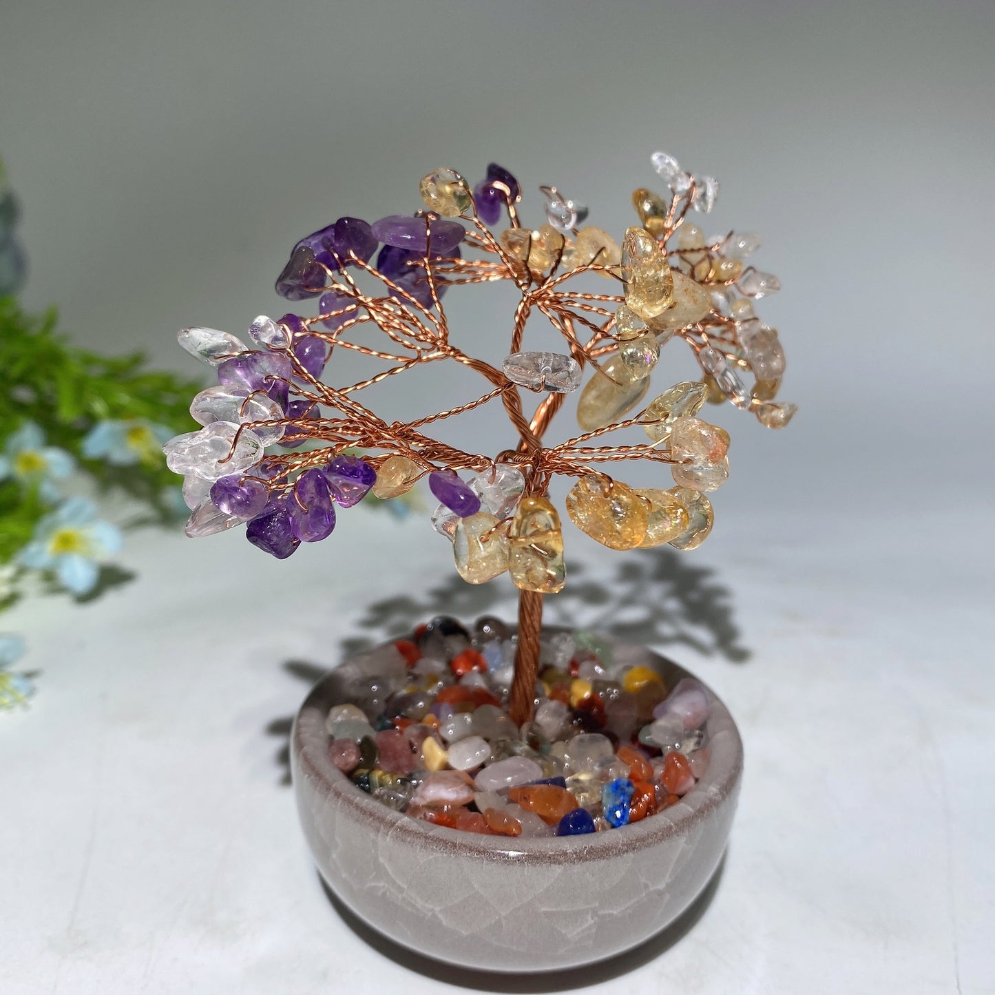 10-12cm Mixed Crystal Chips Treasure Tree with Random Ceramic Pot Bulk Wholesale