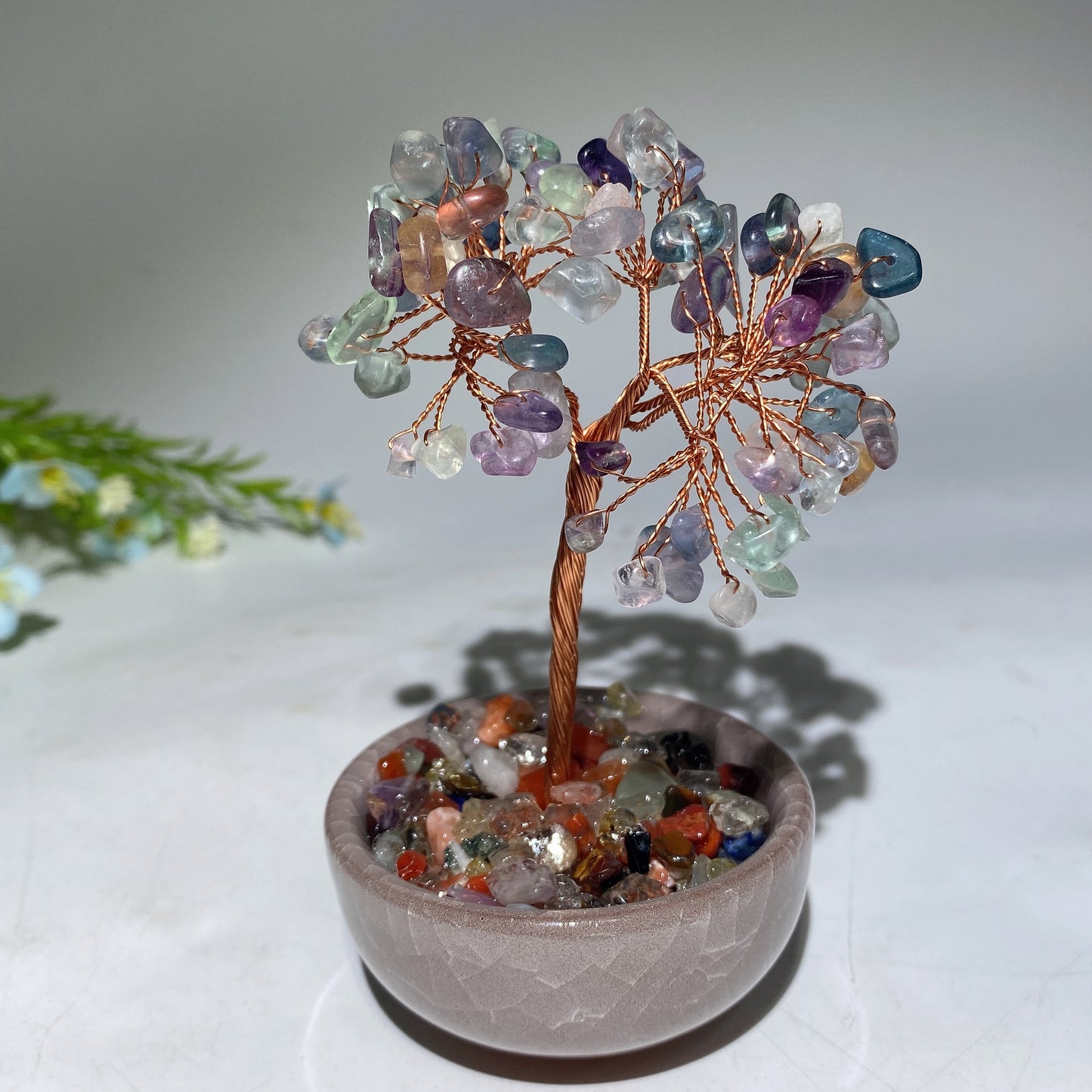 10-12cm Mixed Crystal Chips Treasure Tree with Random Ceramic Pot Bulk Wholesale