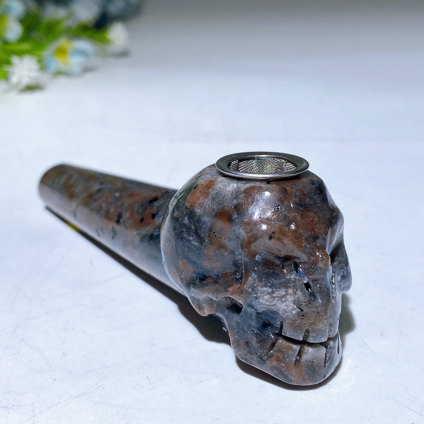 3.9" Crystal Skull Smoking Pipe Carving Crystal Healing Bulk Wholesale