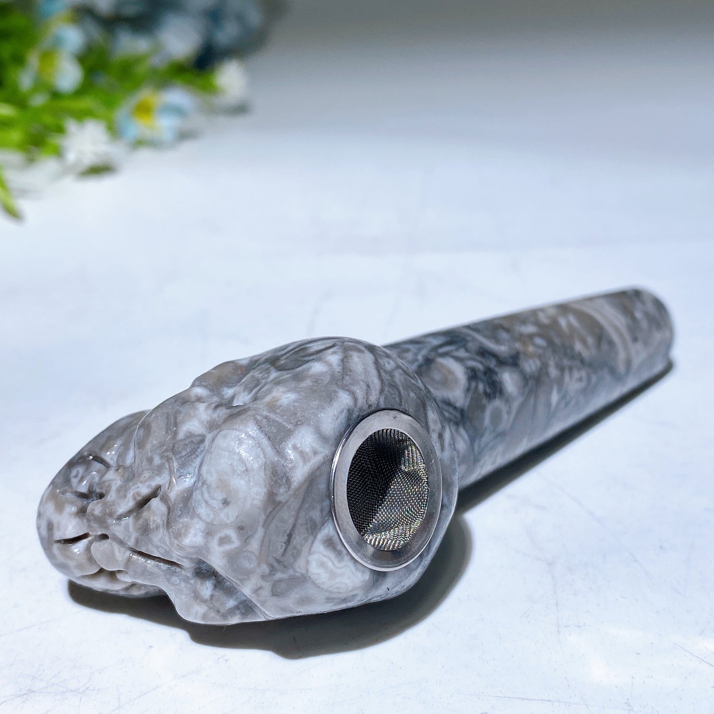 3.9" Crystal Skull Smoking Pipe Carving Crystal Healing Bulk Wholesale