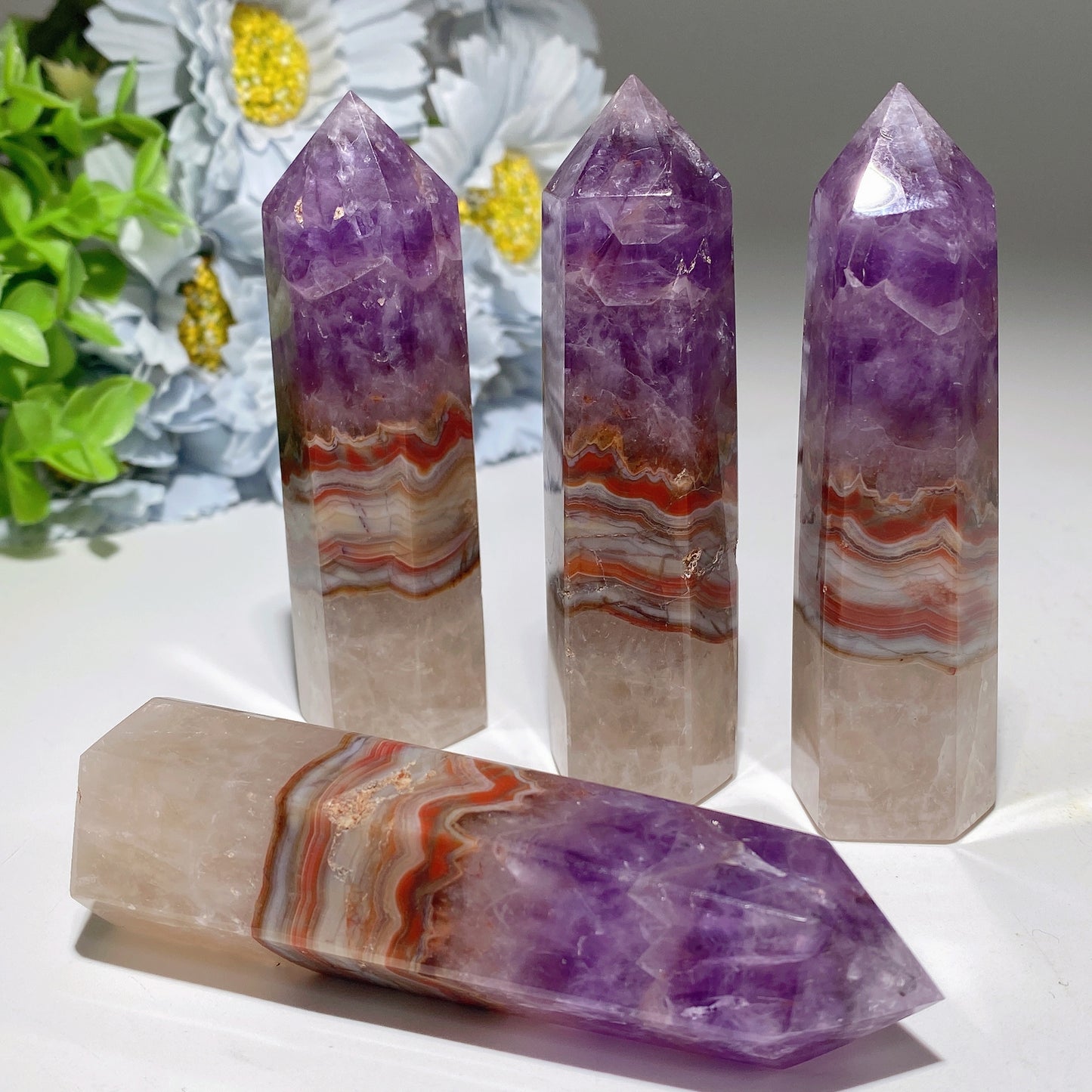 3.3"-4.0" Striped Agate Growing with Amethyst Points Bulk Wholesale