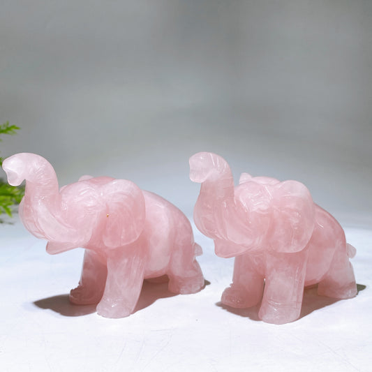 3.8" Rose Quartz Elephant Carving Crystal Healing Bulk Wholesale