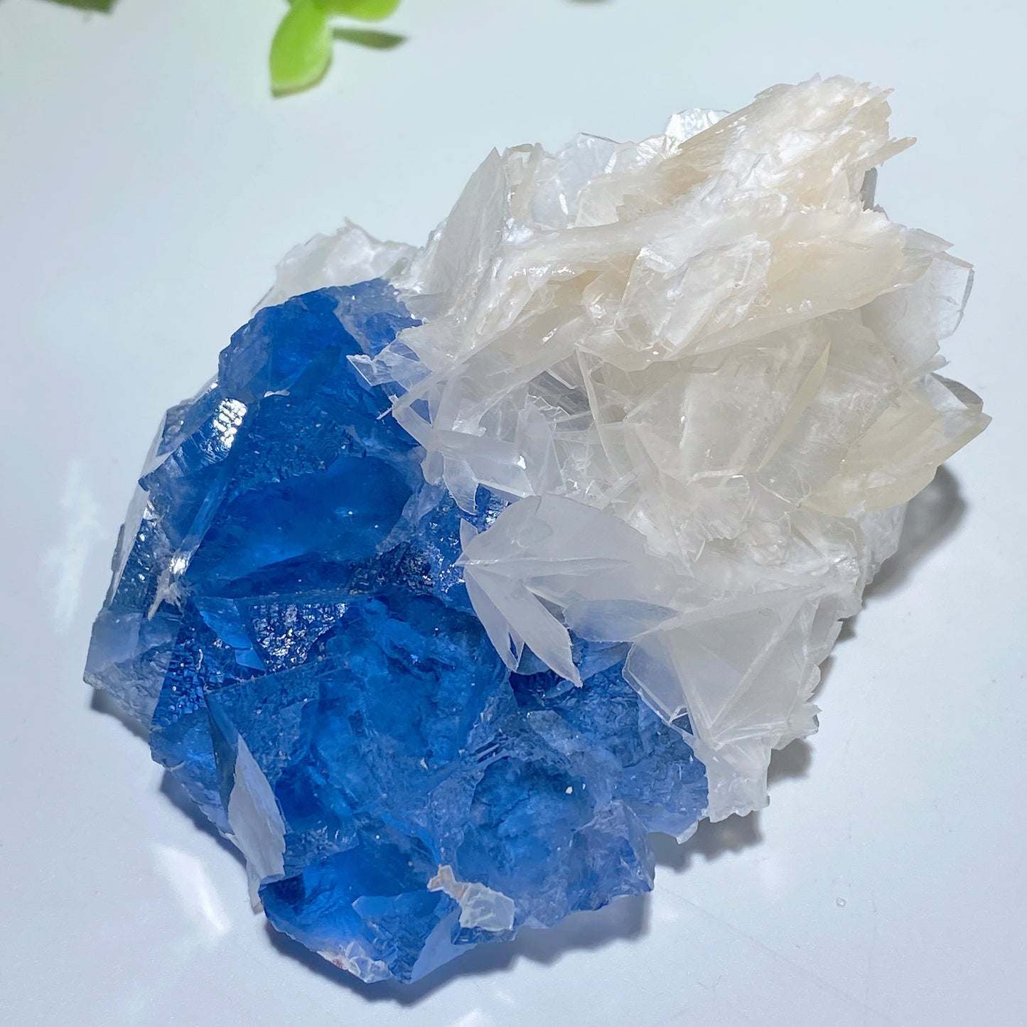 Unique Rare Fluorite Specimen Grow with Calcite