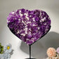 Unique Large UV Reactive Amethyst Calcite Clusters Heart Shape Specimen with Stand