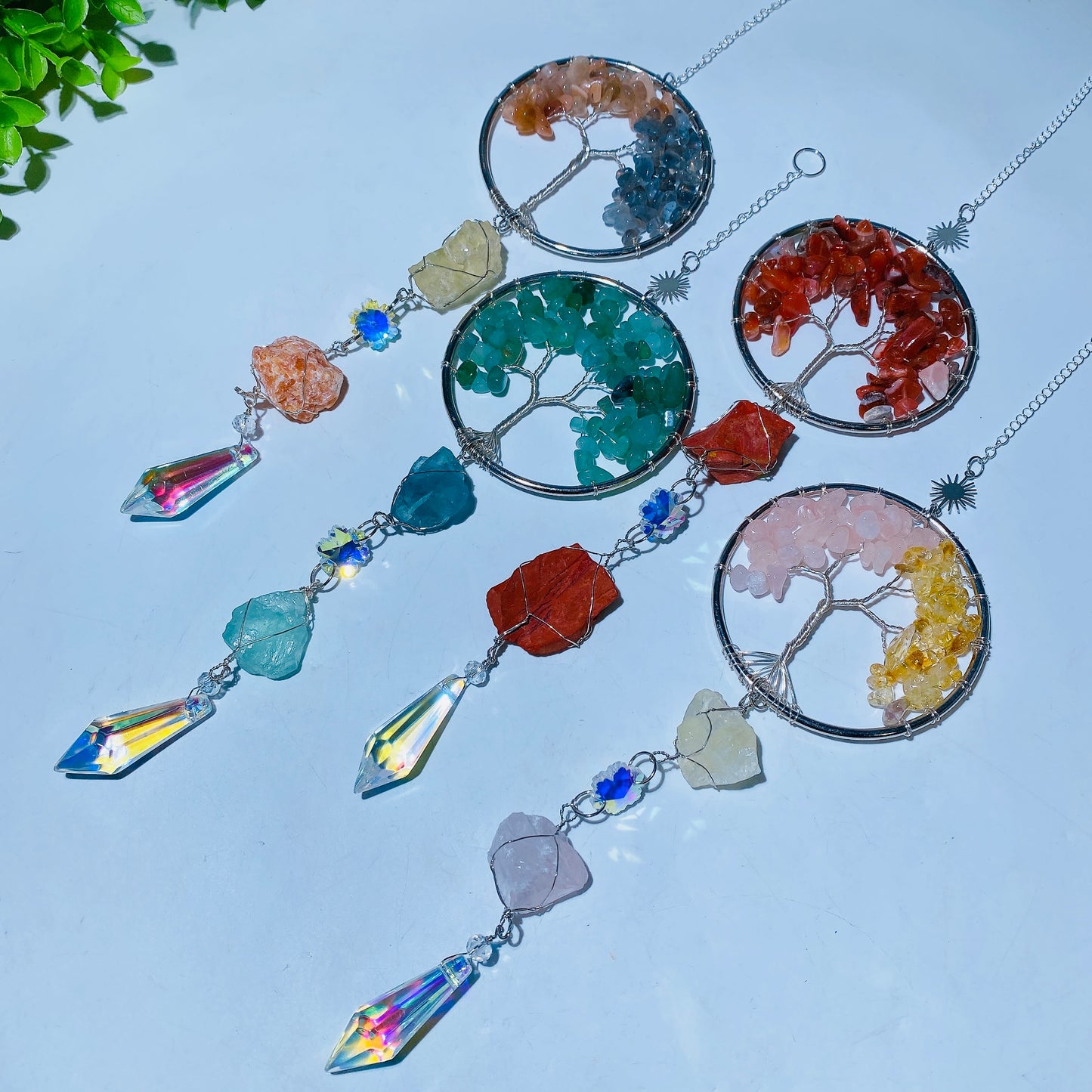 30cm Crystal Chips Silver Life Tree with Raw Stone Suncatcher Crystal Healing Bulk Wholesale