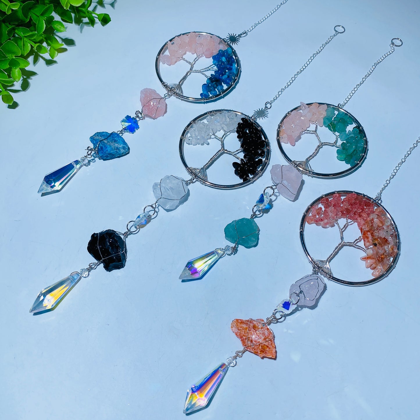 30cm Crystal Chips Silver Life Tree with Raw Stone Suncatcher Crystal Healing Bulk Wholesale