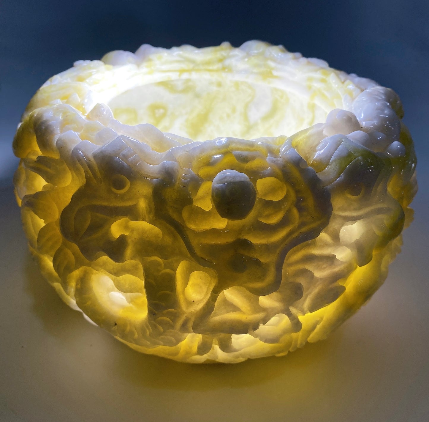 20cm Serpentine Treasure Bowl with Dragon Decor Carving Crystal Healing Bulk Wholesale