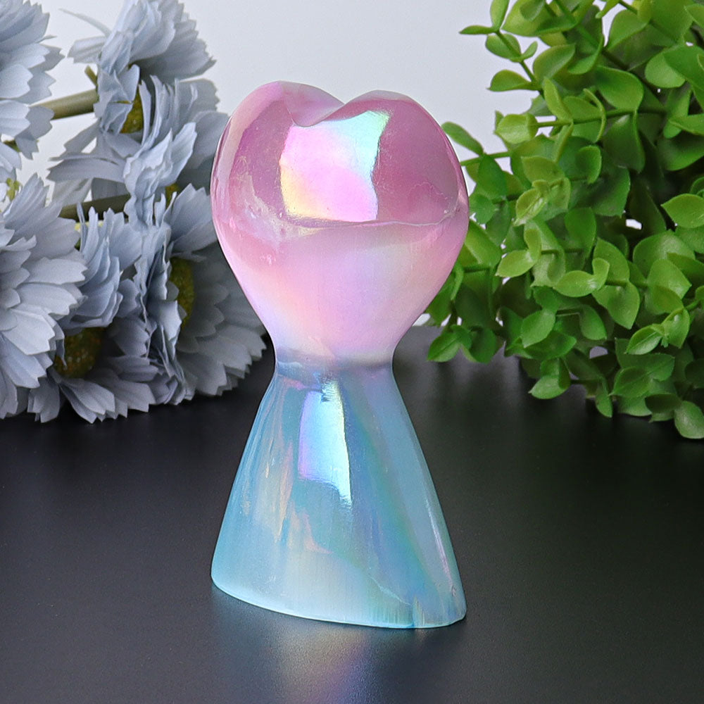 4.2" Selenite Aura Angel Crystal Heart Tower