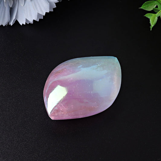2.6" Selenite Aura Angel Crystal Palm Stone