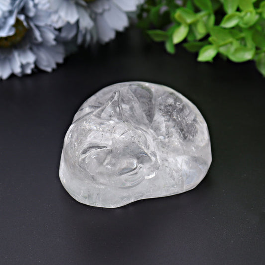 2.1" Clear Quartz Sleeping Cat Crystal Carvings