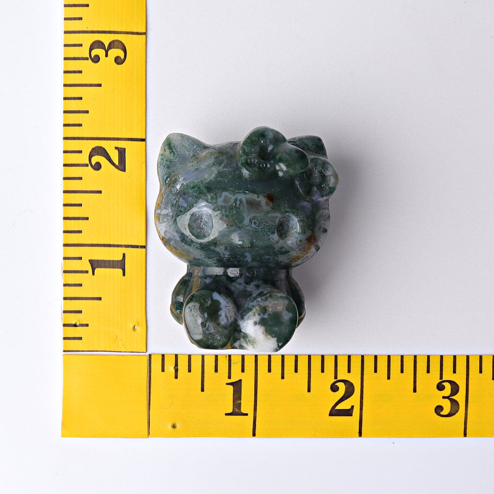 1.9" Moss Agate Hello Kitty Crystal Carvings