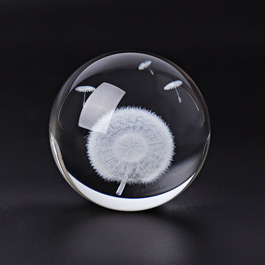 2.3" Glass Ball with Dandelion Inner Carvings