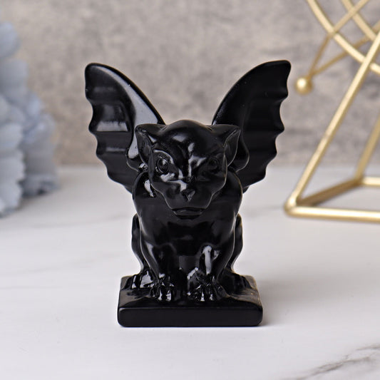 3" Black Obsidian Gargoyle Crystal Carvings