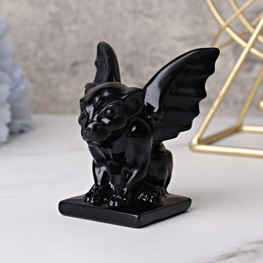 3" Black Obsidian Gargoyle Crystal Carvings