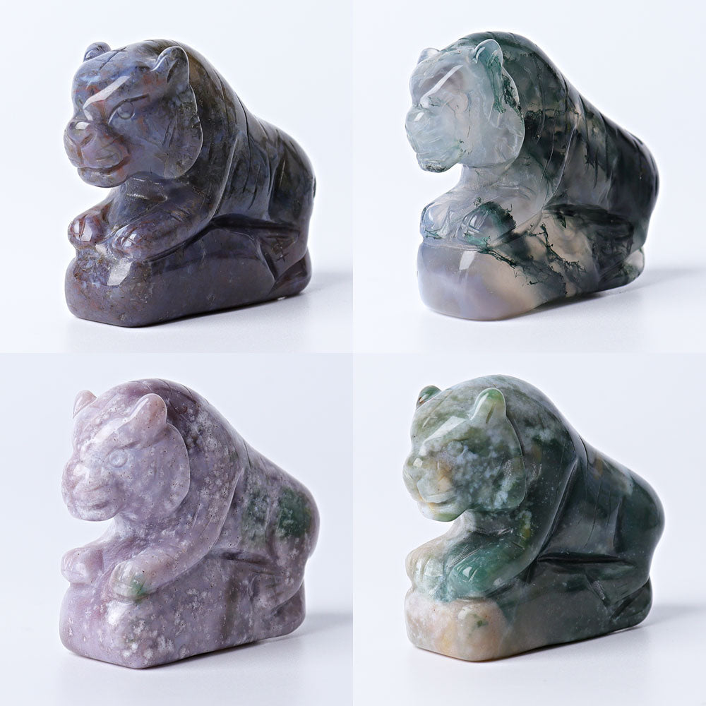 2.2" Moss Agate Tiger Crystal Carvings