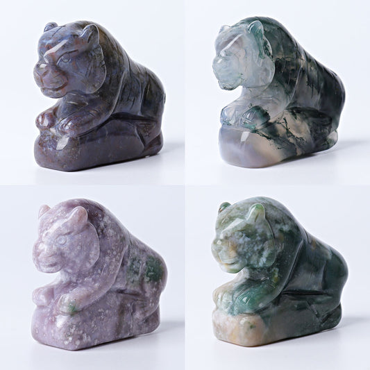 2.2" Moss Agate Tiger Crystal Carvings