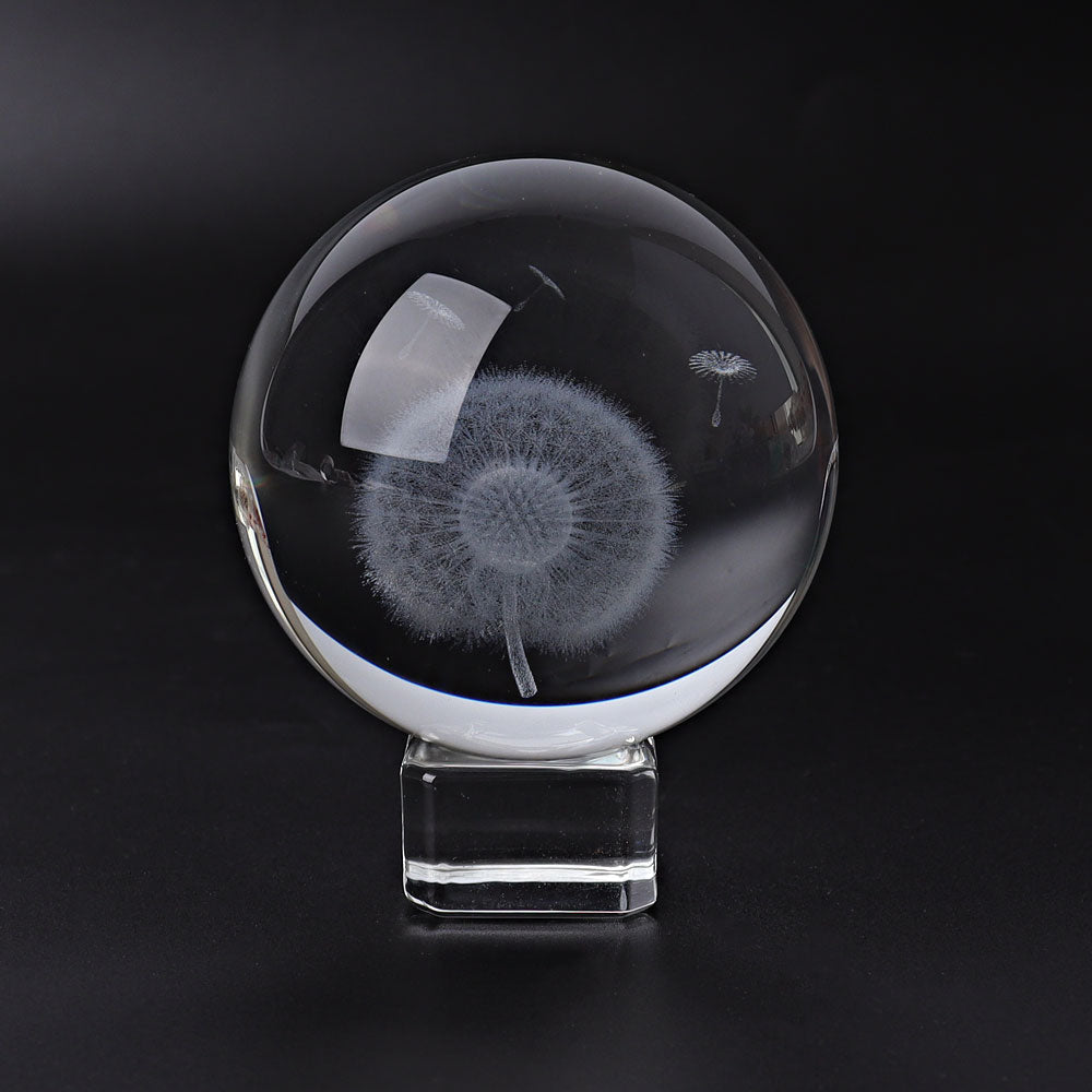 2.3" Glass Ball with Dandelion Inner Carvings