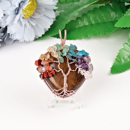 2" Chakra Tree of Life Wire Wrapped Heart Pendant