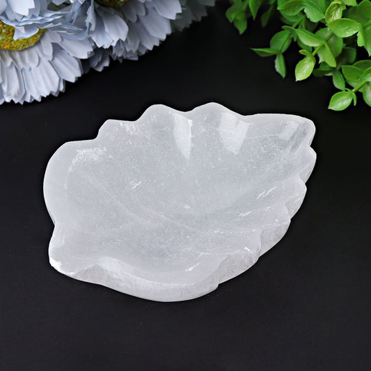 4.8" Selenite Leaf Shape Bowl Crystal Carving